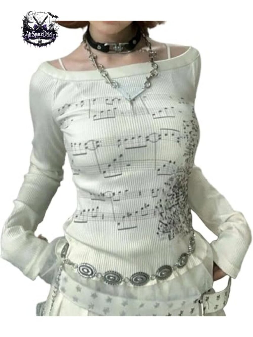 Y2K Emo Grunge Goth Off Shoulder Long Sleeve Top Polyester Spandex